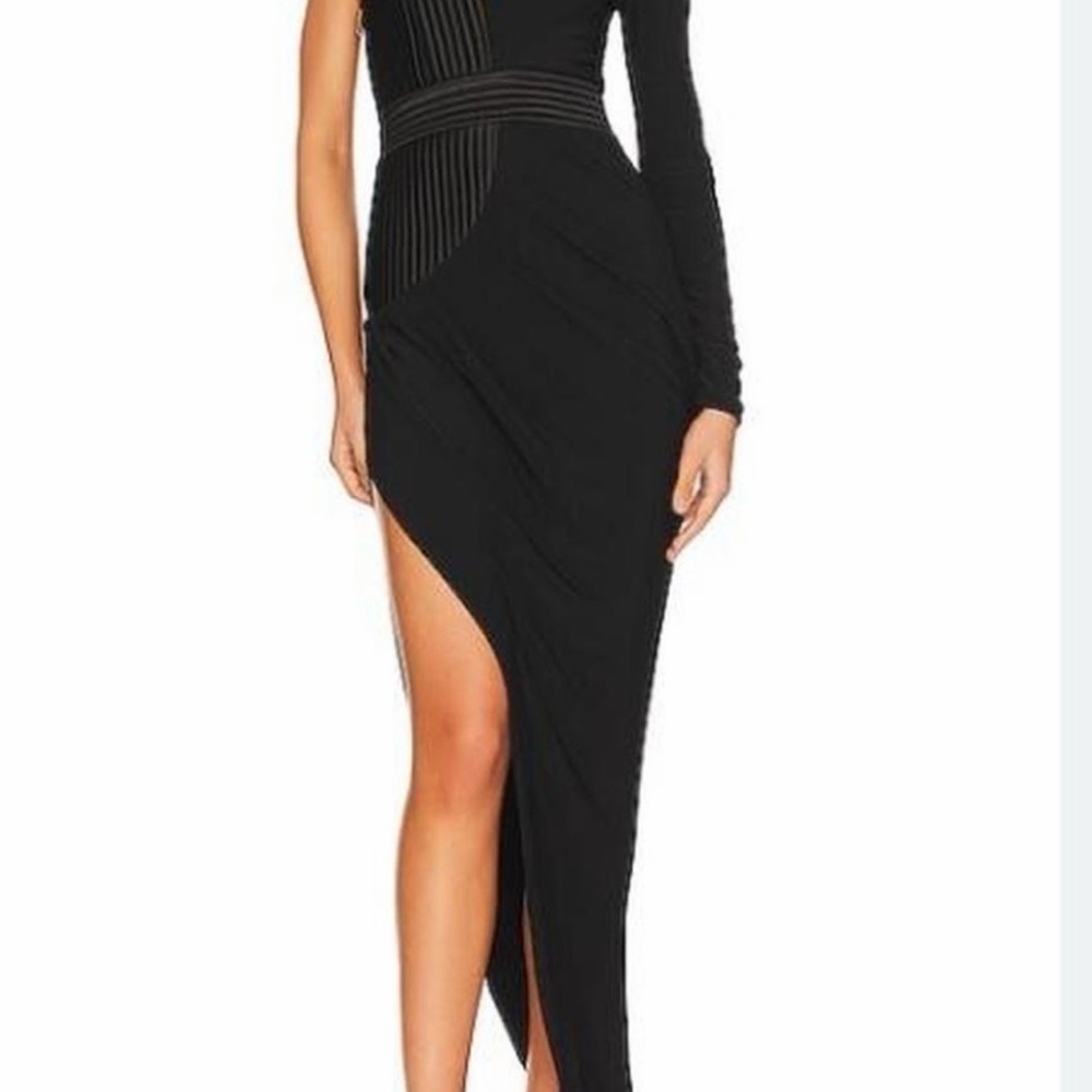 Zhivago Black One-Arm Asymmetric High-Slit Dress Size 12